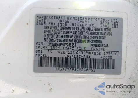 2016 Nissan Sentra S z USA, uszkodzony, nr VIN 3N1AB7AP5GY268953